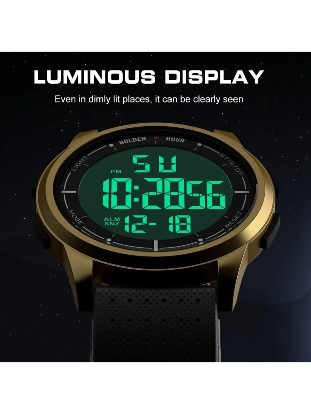 Men Gold Black Rubber Strap Ultra-Thin Minimalist Sport Waterproof Digital Watch